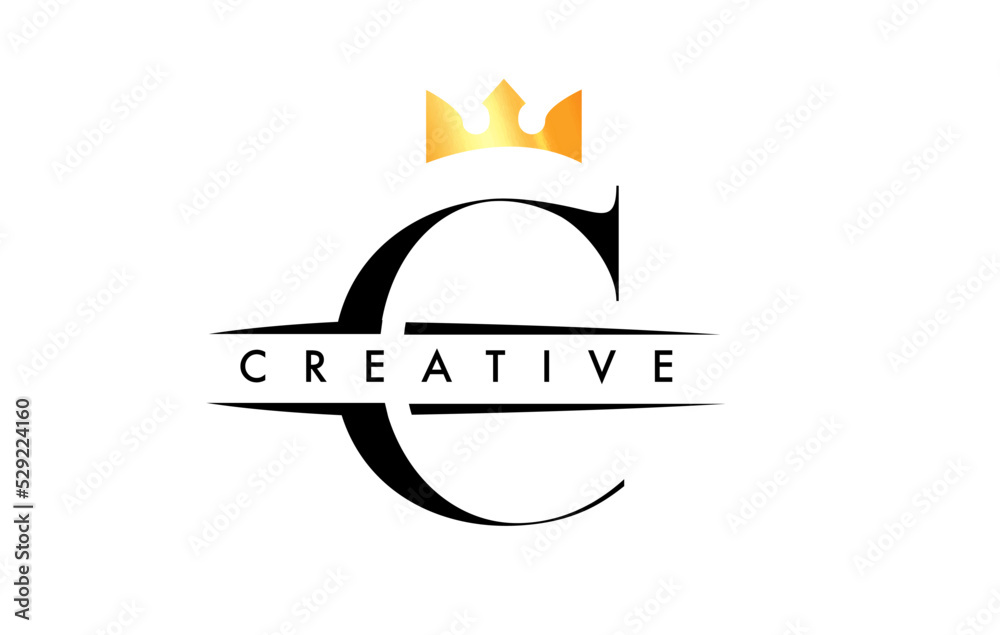 C Letter Logo with Creative Crown Design Icon and Golden Colors Vector C Letter Logo with Creative Crown Design Icon and Golden Colors Vector