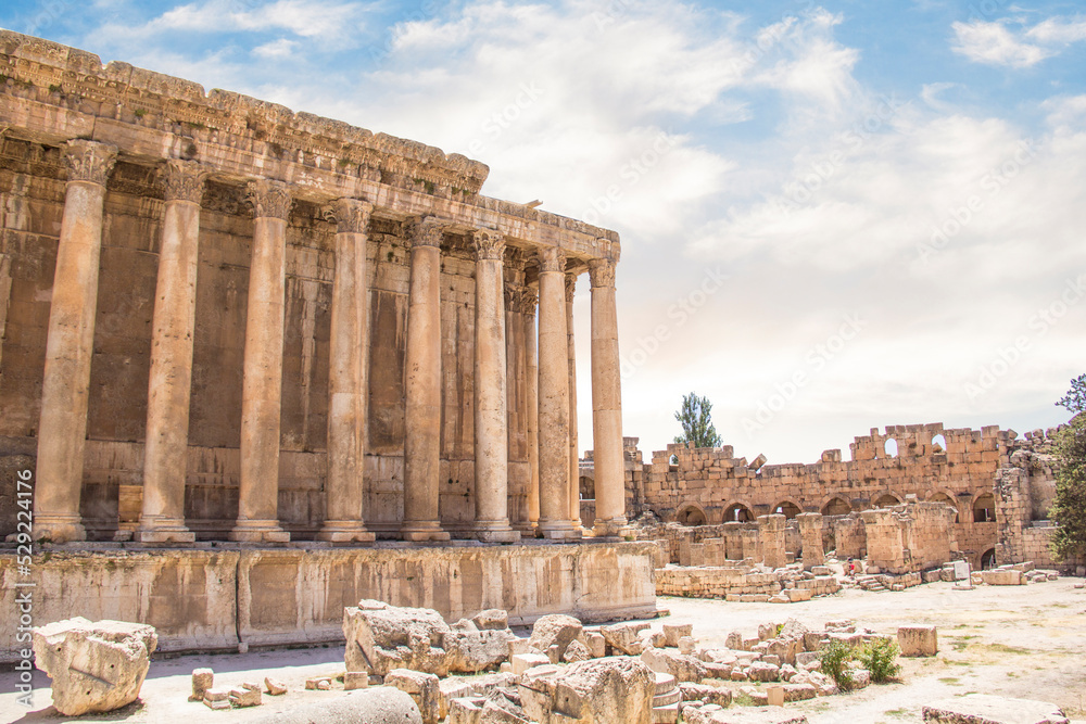 Beautiful view of the Temple of Bacchus in the ancient city of Baalbek, Lebanon