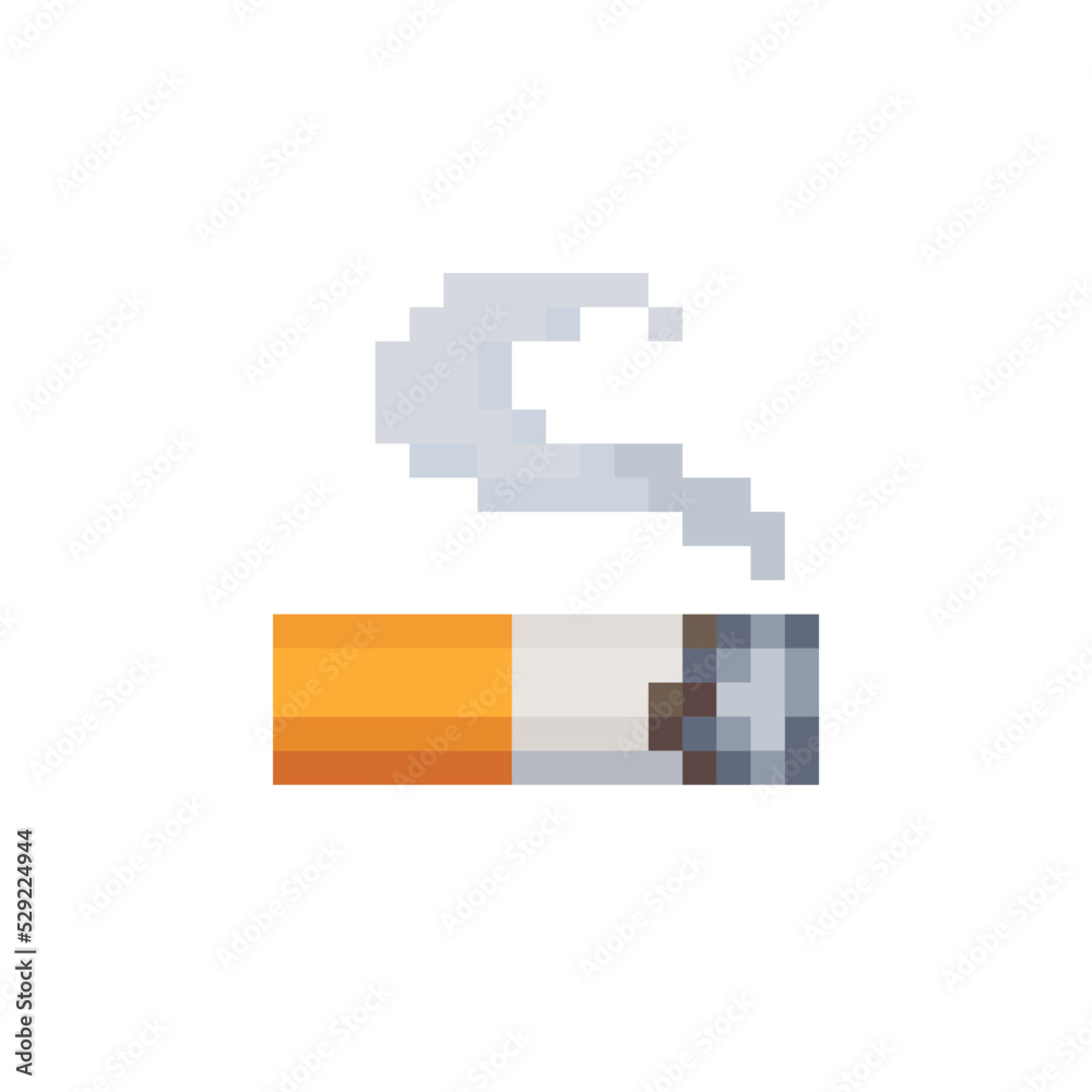 Cigarette pixel art icon. Isolated vector illustration. Design for stickers, logo, app, website, embroidery. Cigarette pixel art icon. Isolated vector illustration. Design for stickers, logo, app, website, embroidery.