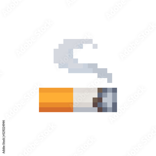 Cigarette pixel art icon. Isolated vector illustration. Design for stickers, logo, app, website, embroidery.