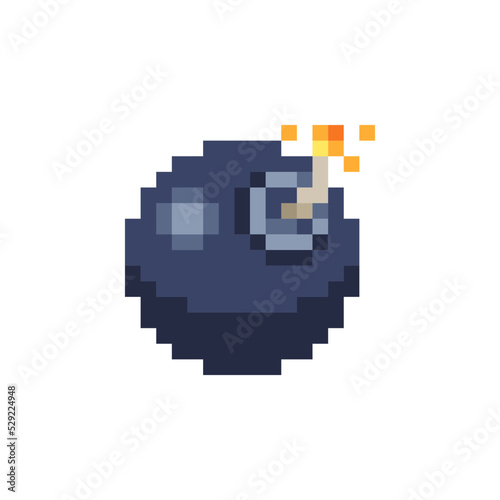 Bomb icon. Pixel art style. Game assets. 8-bit style. Old school computer graphic design. Isolated abstract vector illustration. 