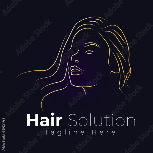 silhouette logo of woman with beautiful hair. hair solution logo
