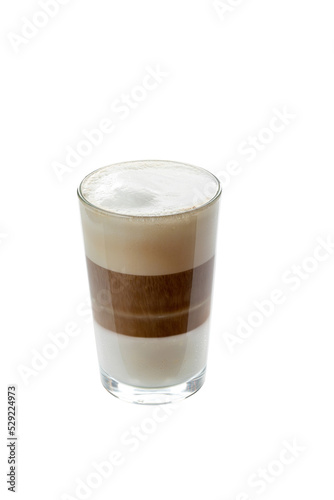 coffee with milk in a transparent glass cup on a transparent background