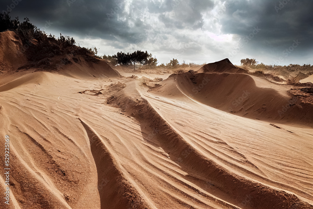 Motocross and auto sport track on sand. Wheel tracks on sand. Illustration Art Motocross and auto sport track on sand. Wheel tracks on sand. Illustration Art