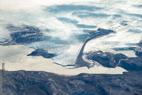 greenlandic ice cap and glaciers seen from the plane