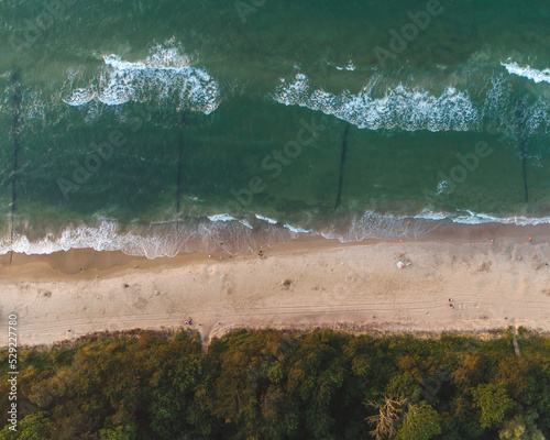 Baltic sea and beach from the drone during sunset photo