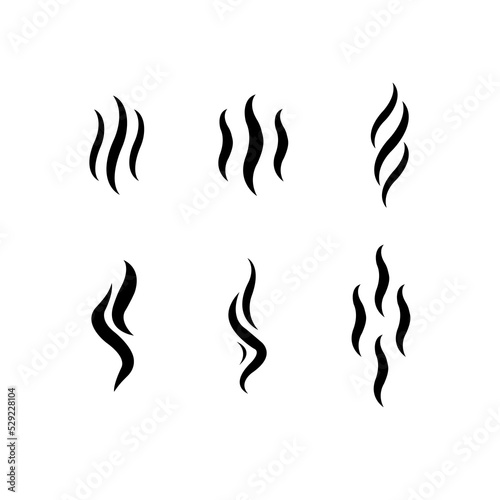 Aroma steam wave icons. Smell stinks mark set, heat odor scent vapor line symbols isolated on white. Steaming fume vector illustration