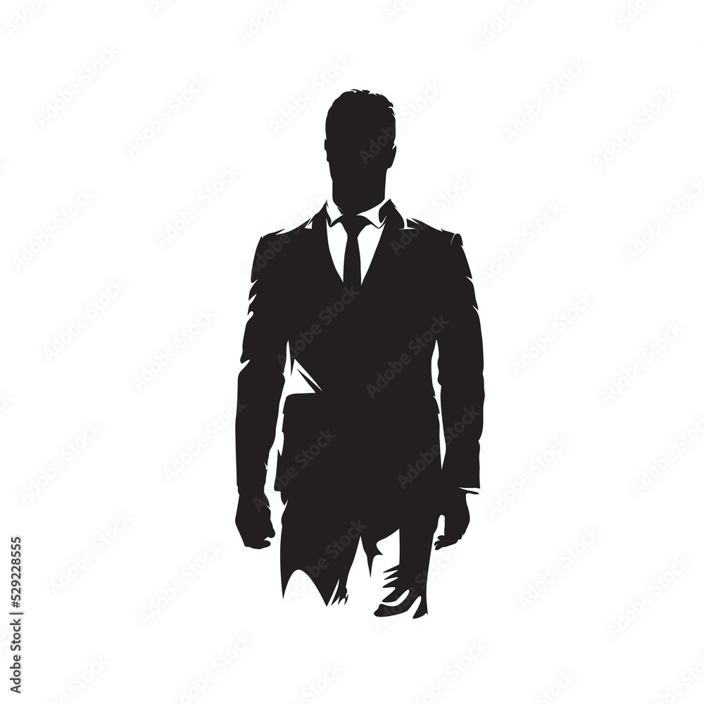 Businessman walking, isolated vector silhouette, front view. Man in suit Businessman walking, isolated vector silhouette, front view. Man in suit