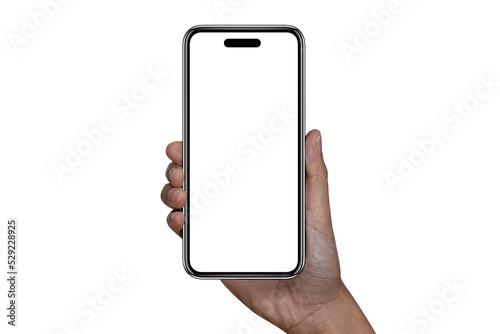 Smartphone similar to iphone 14 with blank white screen for Infographic Global Business Marketing Plan , mockup model similar to iPhonex isolated Background of ai digital investment economy. HD