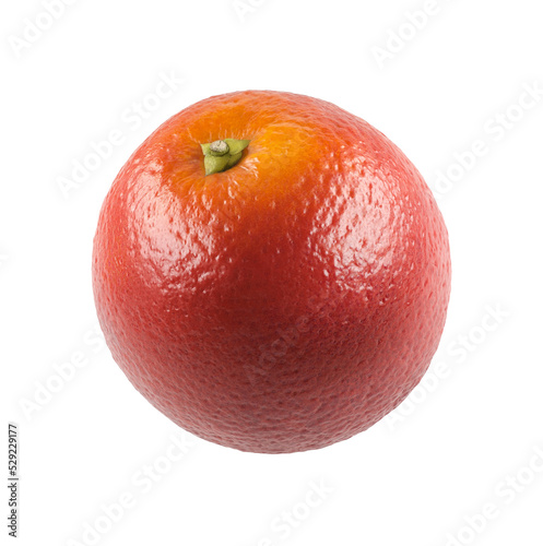 One whole sicilian orange on transparent background. Bright red tropical fruit. Healthy diet food. Element for juice, smoothies packaging design. Citrus with bright glare and sharp skin texture.