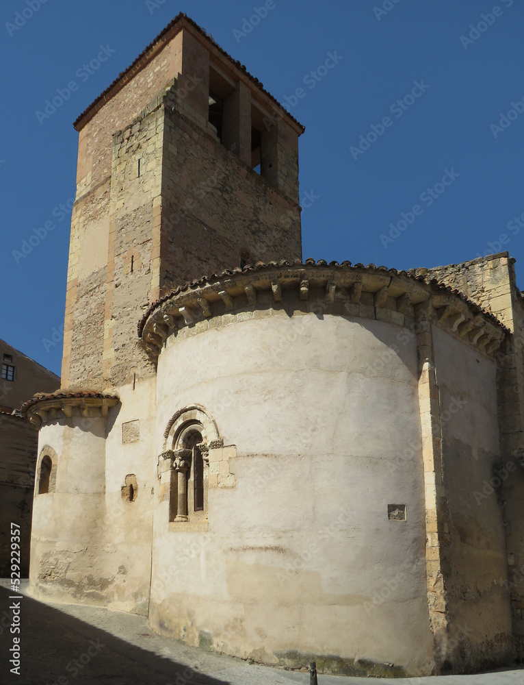 Romanesque church of San Quirce. (12th century). View of the apses and the bell tower.
Historic city of Segovia. Spain.
UNESCO World Heritage.