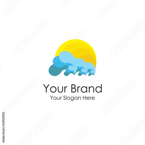 simple wave water iconic blue logo premium