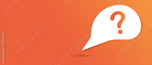Question mark on paper bubble. FAQ sign. long orange background for banner.