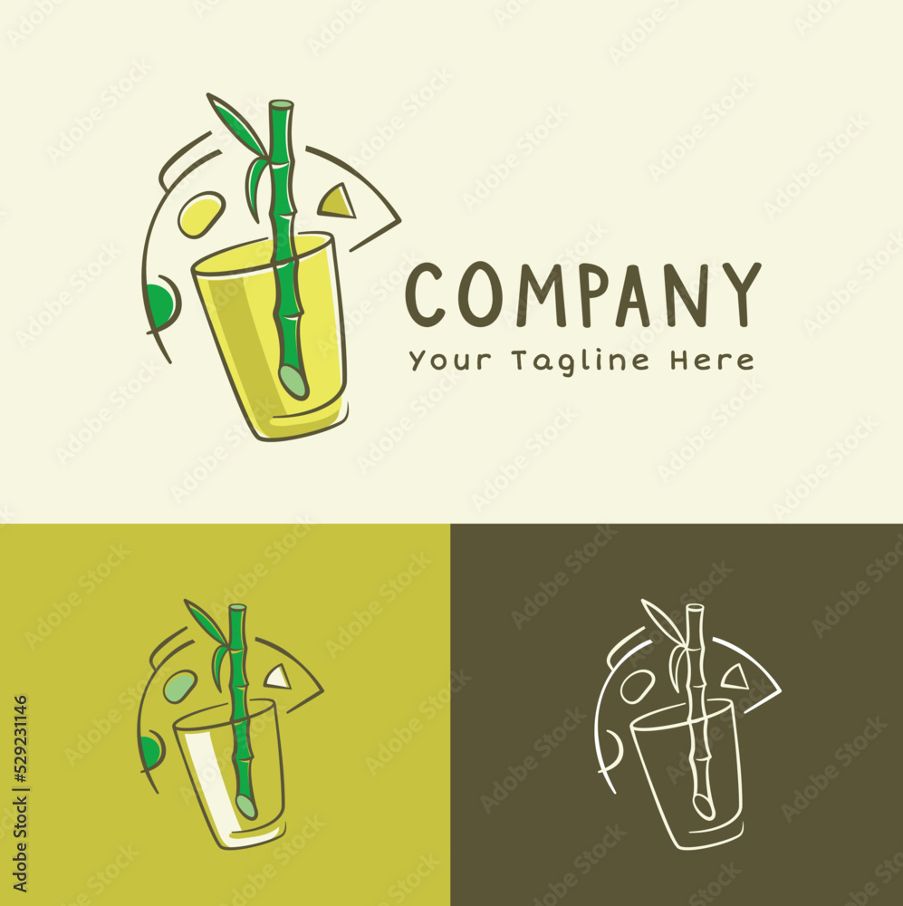 Sugarcane Juice with Bamboo Straw and Salad Bowl Logo Sugarcane Juice with Bamboo Straw and Salad Bowl Logo