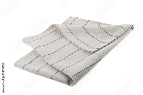 Light grey cloth napkin with stripes isolated on white