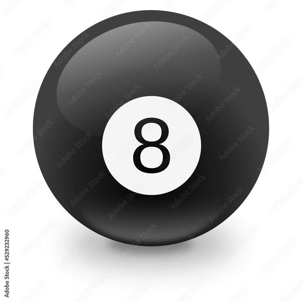 Black billiard ball number 8 with its shadow (isolated) Black billiard ball number 8 with its shadow (isolated)