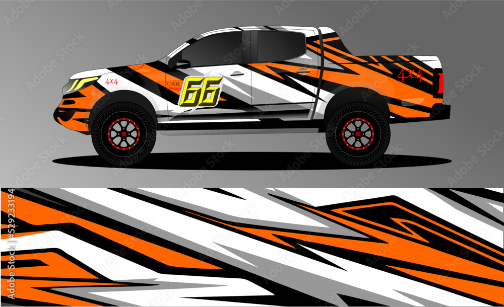 Pickup truck decal designs, Cargo van and car wrap vector. abstract graphic stripe for advertisement, race car, adventure and vehicle livery