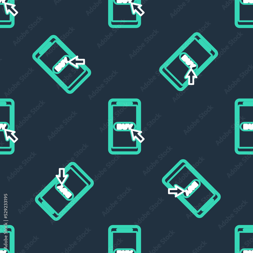 Line Mobile phone and shopping cart icon isolated seamless pattern on black background. Online buying symbol. Supermarket basket symbol. Vector Line Mobile phone and shopping cart icon isolated seamless pattern on black background. Online buying symbol. Supermarket basket symbol. Vector
