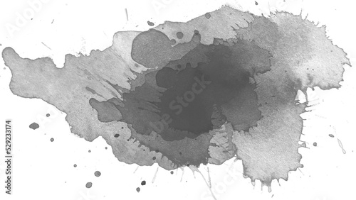 watercolor paint brush stroke. ink splash transition. Abstract inkblot, splat, fluid art, overlay, alpha matte composition, spread on a white paper background. ink transition splatter blot spreading. photo