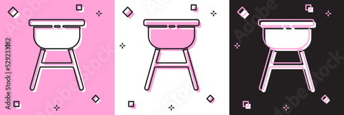 Set Barbecue grill icon isolated on pink and white, black background. BBQ grill party. Vector Illustration