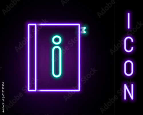 Glowing neon line User manual icon isolated on black background. User guide book. Instruction sign. Read before use. Colorful outline concept. Vector