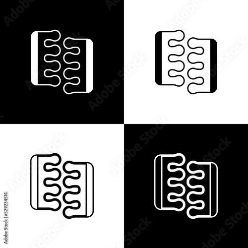 Set Toe separator for pedicure icon isolated on black and white background. Vector