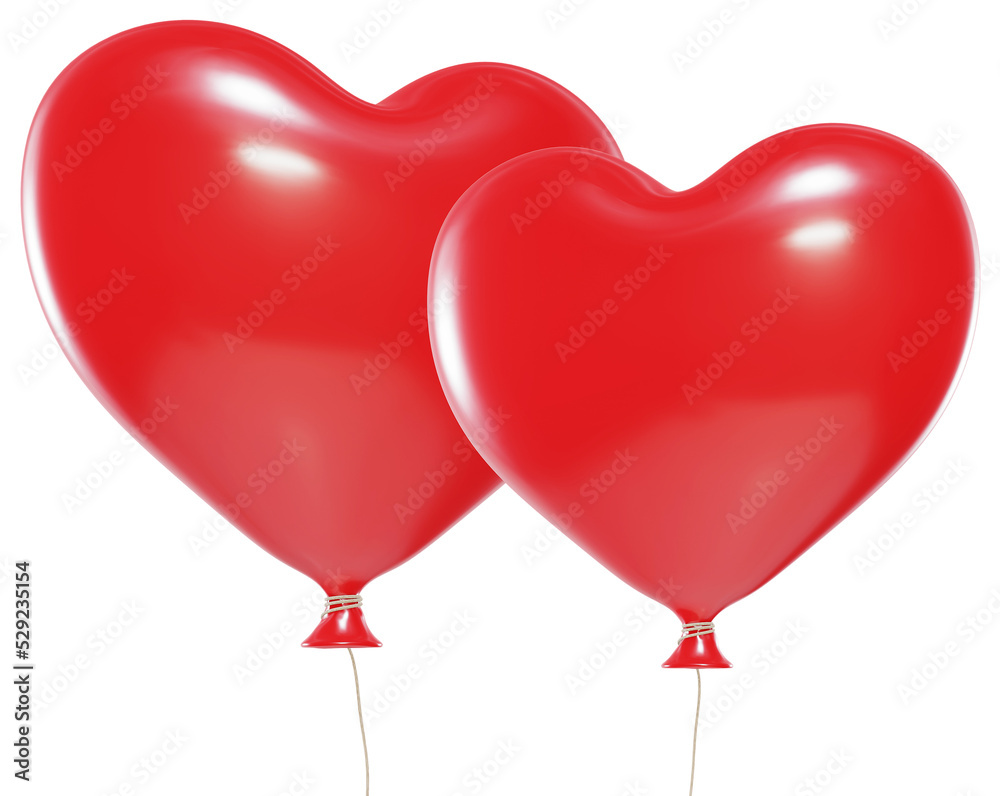 Two red heart shaped balloons on transparent background, png. Valentine's day