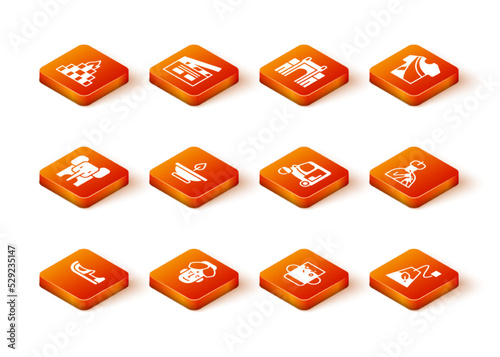Set Indian shoes, man, Elephant, Aroma lamp, Cup of tea and leaf, Taxi tuk tuk, Tea bag and plays flute icon. Vector