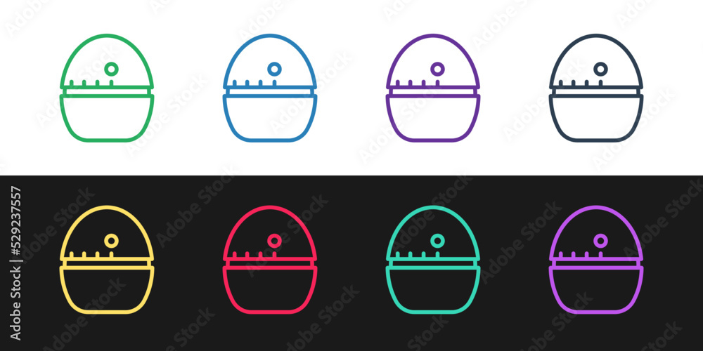 Set line Kitchen timer icon isolated on black and white background. Egg timer. Cooking utensil. Vector Set line Kitchen timer icon isolated on black and white background. Egg timer. Cooking utensil. Vector