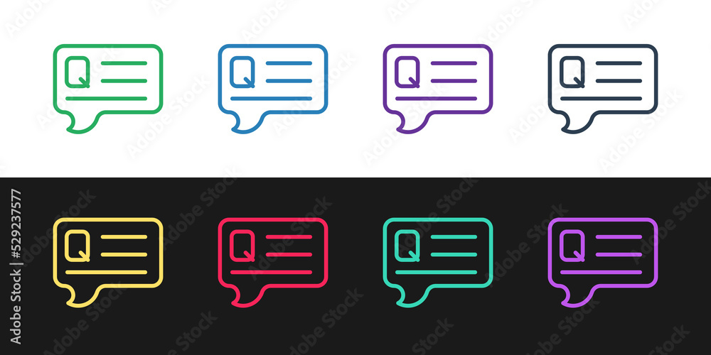 Set line Speech bubbles with Question icon isolated on black and white background. FAQ sign. Chat speech bubble and chart. Vector Set line Speech bubbles with Question icon isolated on black and white background. FAQ sign. Chat speech bubble and chart. Vector