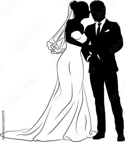 Bride And Groom Couple Wedding Dress Silhouettes photo