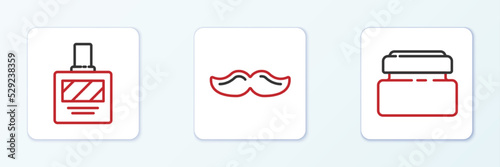 Set line Cream or lotion cosmetic tube, Aftershave and Mustache icon. Vector
