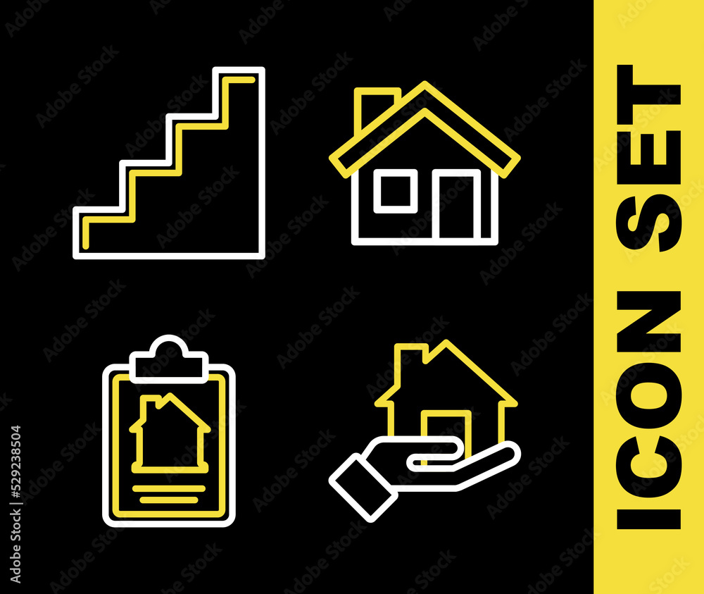 Set line House, Realtor, contract and Staircase icon. Vector