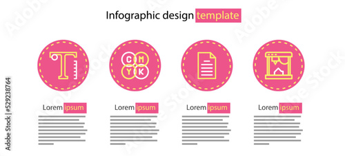 Set line File document, 3D printer, CMYK color mixing and Text icon. Vector