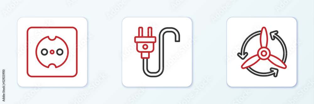 Set line Wind turbine, Electrical outlet and plug icon. Vector Set line Wind turbine, Electrical outlet and plug icon. Vector