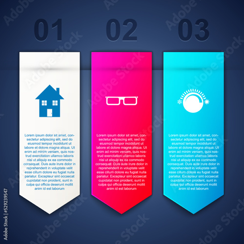 Set House, Glasses and Thermostat. Business infographic template. Vector