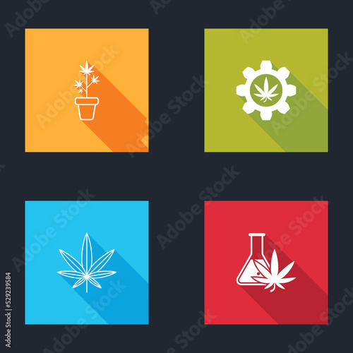 Set Marijuana plant in pot, Test tube with marijuana, or cannabis leaf and icon. Vector
