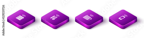 Set Isometric Smart server, thermometer, heating radiator and Wireless smartphone icon. Vector