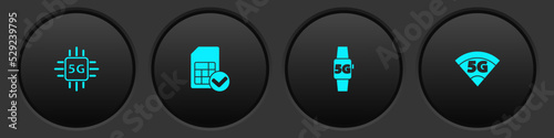Set Processor 5G, Sim card, Smart watch network and icon. Vector
