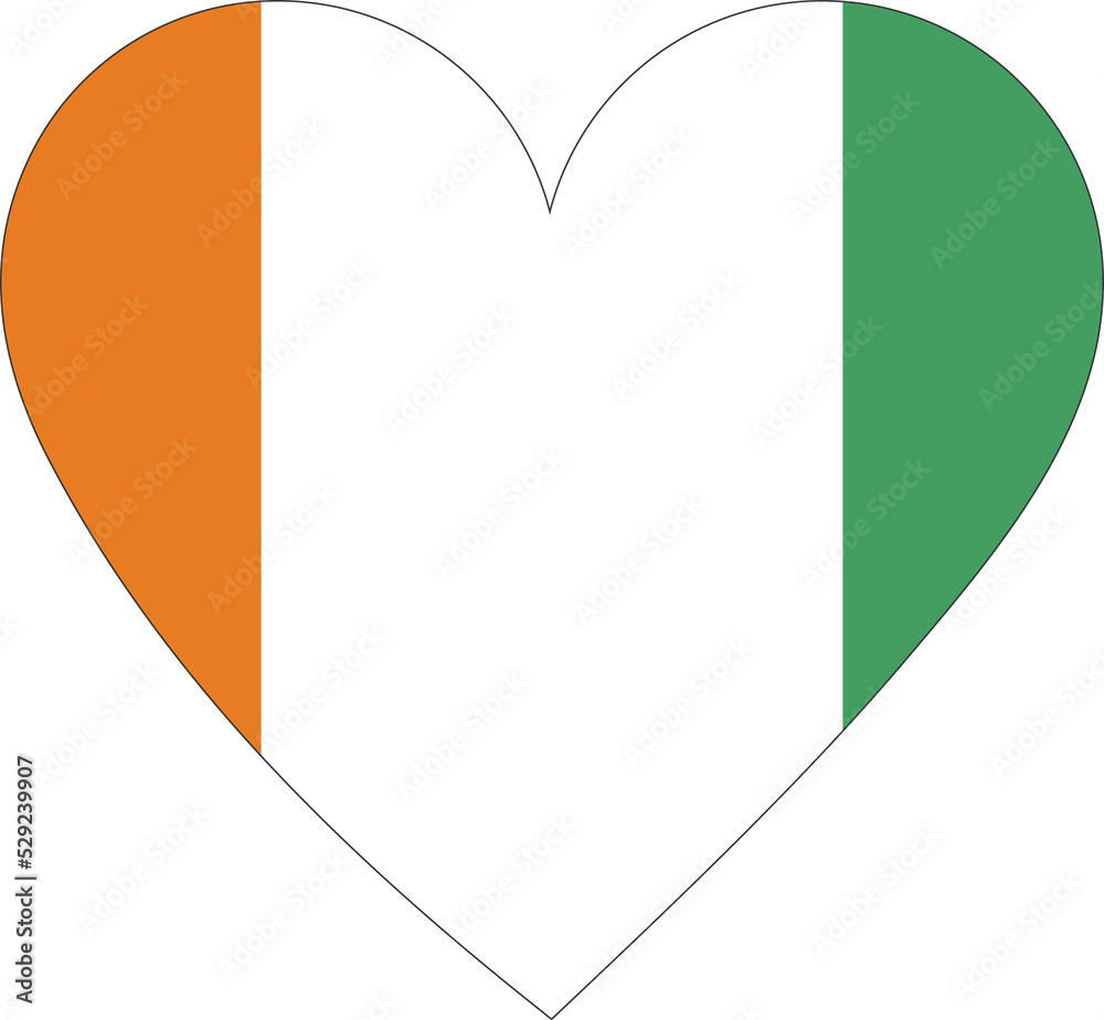 Heart flag vector of Cote d'Ivoire Heart flag vector of Cote d'Ivoire