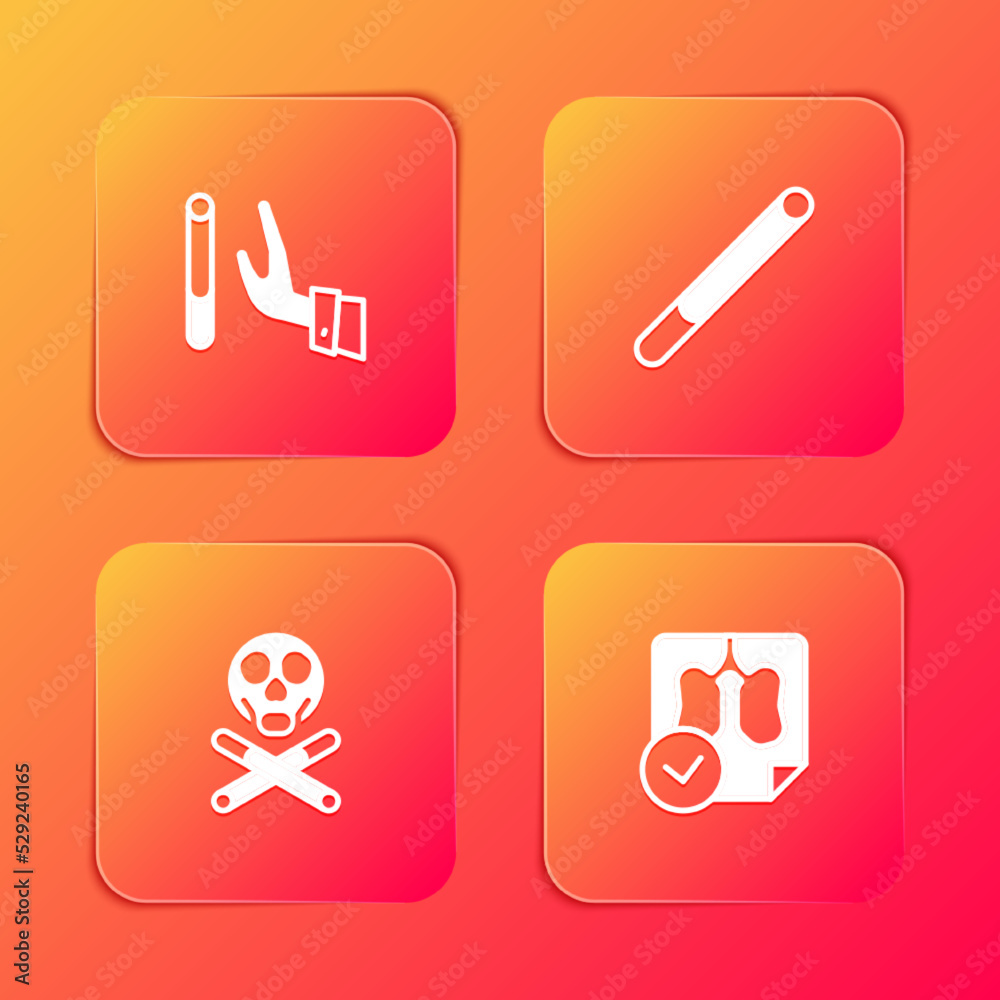 Set Giving up cigarette, Cigarette, Bones and skull and Lungs x-ray diagnostics icon. Vector Set Giving up cigarette, Cigarette, Bones and skull and Lungs x-ray diagnostics icon. Vector