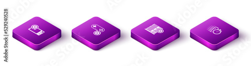 Set Isometric Microwave oven setting, Gamepad, Server and Stopwatch icon. Vector