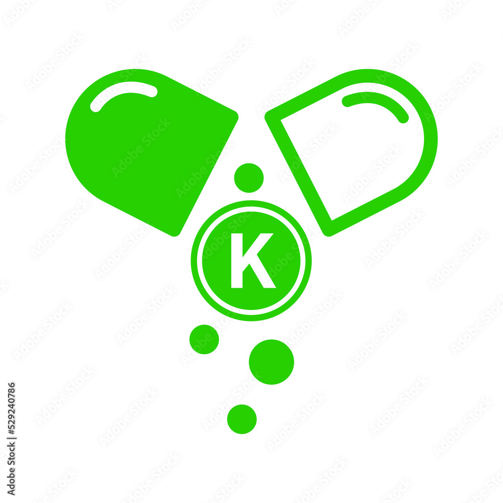 Minerals Potassium green icon in capsule form simple line. Medical symbol science concept. Potassium isolated on a white background. Vector illustration. Minerals Potassium green icon in capsule form simple line. Medical symbol science concept. Potassium isolated on a white background. Vector illustration.