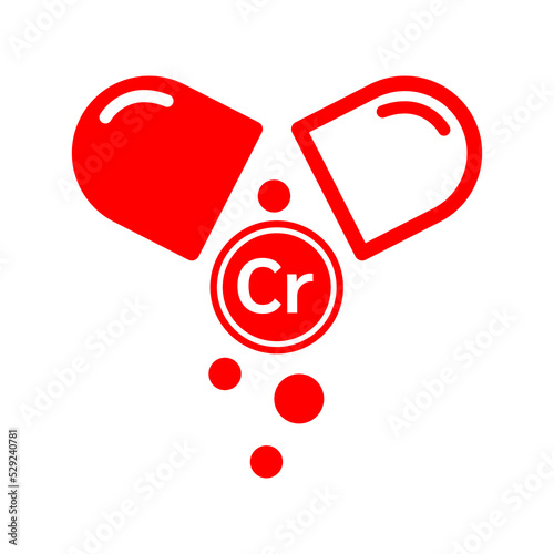 Minerals Chromium red icon in capsule form simple line. Medical symbol science concept. Chromium isolated on a white background. Vector illustration.