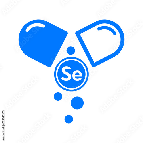Minerals Selenium blue icon in capsule form simple line. Medical symbol science concept. Selenium isolated on a white background. Vector illustration.