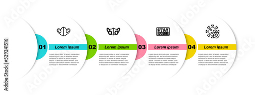 Set line Medical protective mask, , Stay home and Positive virus. Business infographic template. Vector