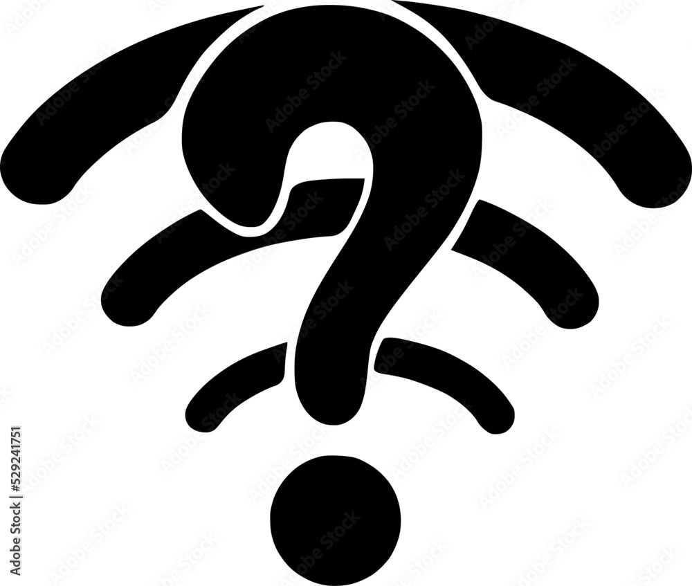 Wifi icon with question mark.Connection problem, no signal. Two hand drawn symbols together