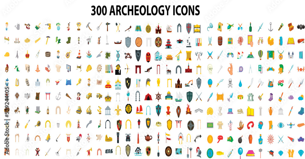 300-archaeology-center-icons-set-flat-style