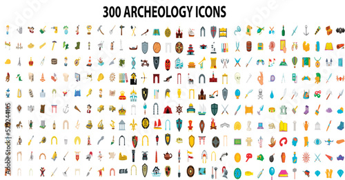 300-archaeology-center-icons-set-flat-style