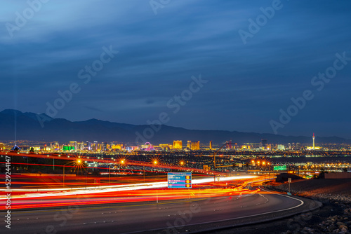 Evening traffic to Las Vegas , long exposure